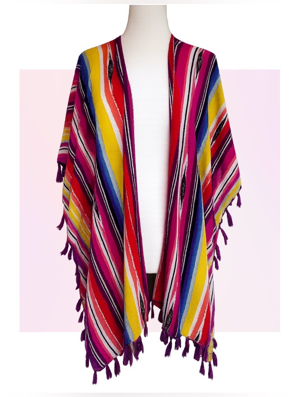 #F-01 Colorful Striped Fringe Kimono Wrap
